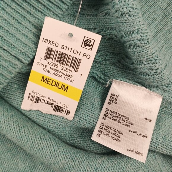 NWT KAREN SCOTT Textured Patchwork Sweater MEDIUM(8-10) Teal Aqua Cotton V-neck - Picture 12 of 12